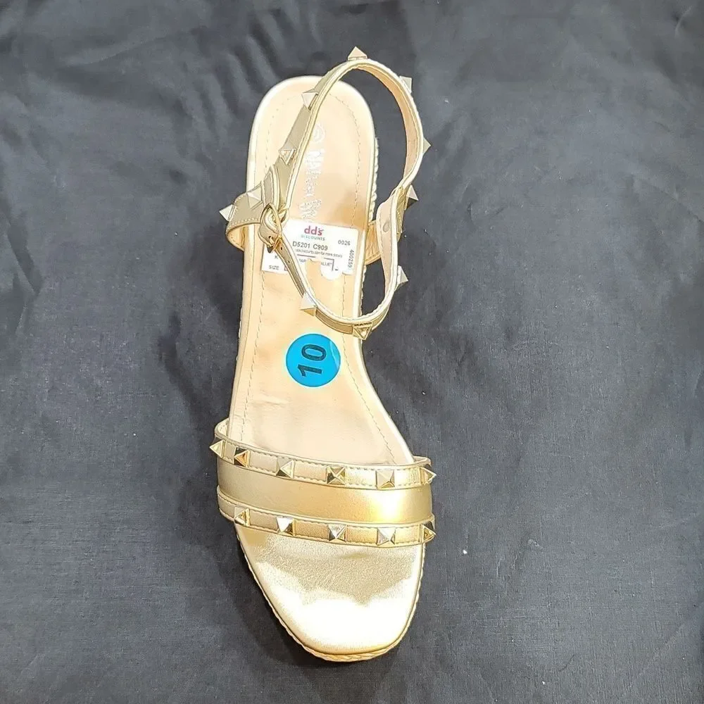 NEW NATURE BREEZE TALLY ESPADRILLE OPEN TOE WEDGE BUCKLE ANKLE PYRAMID  …